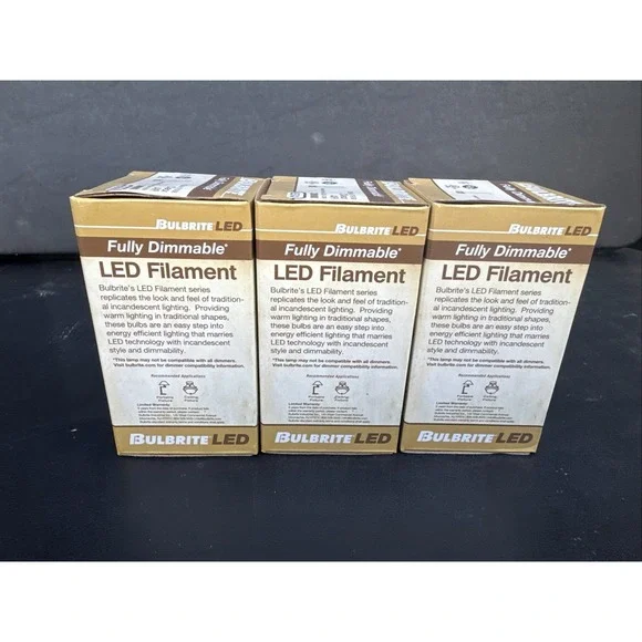 (3) NEW Bulbrite 8.5W Filament A19 LED Bulb E26 Clear 3000K Dimmable #776768 - Picture 4 of 5